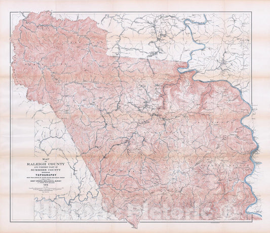 Map : Raleigh County and the western portions of Mercer and Summers Counties, 1916 Cartography Wall Art :
