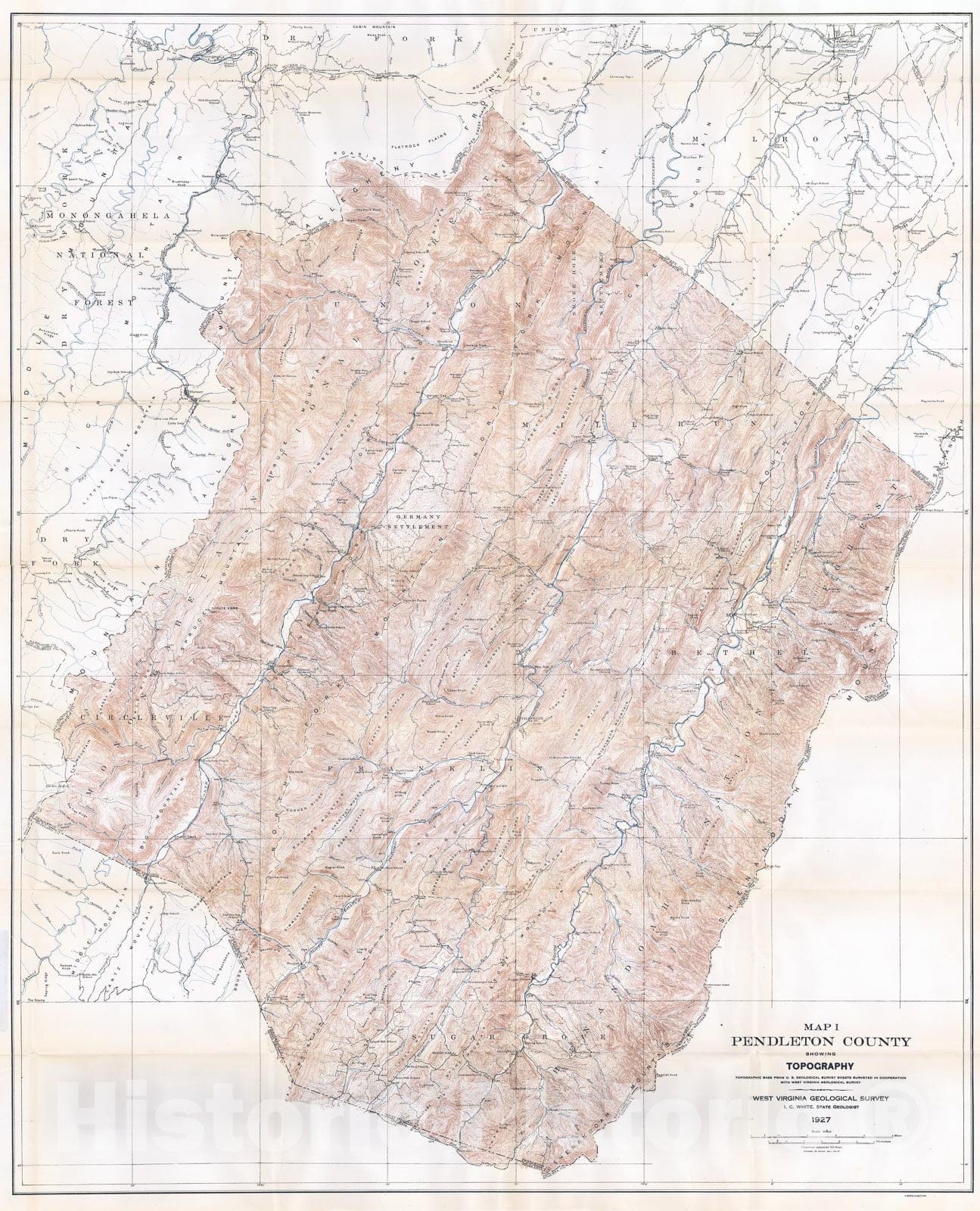 Map : Pendleton County, 1927 Cartography Wall Art :