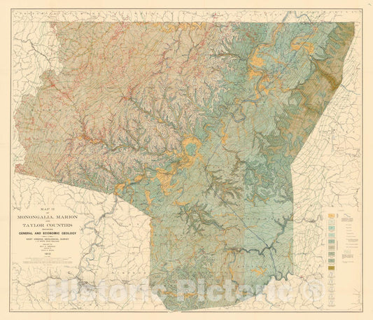 Map : Marion, Monongalia, and Taylor Counties, 1913 Cartography Wall Art :
