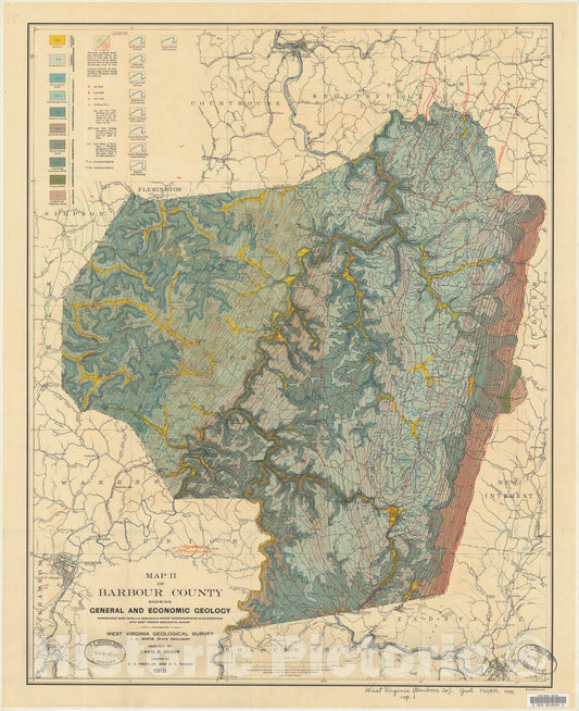 Map : Barbour and Upshur Counties and western portion of Randolph County, 1918 Cartography Wall Art :