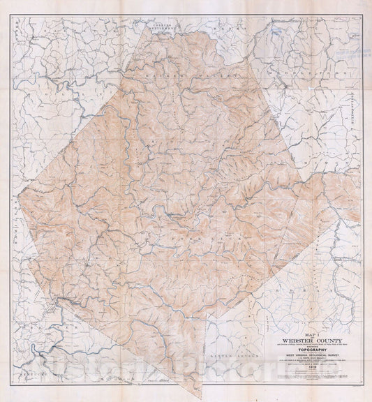 Map : Webster County and portion of Mingo district, Randolph County, south of Valley Fork of Elk River, 1920 Cartography Wall Art :