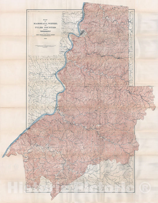 Map : Marshall, Tyler, and Wetzel Counties, 1909 Cartography Wall Art :