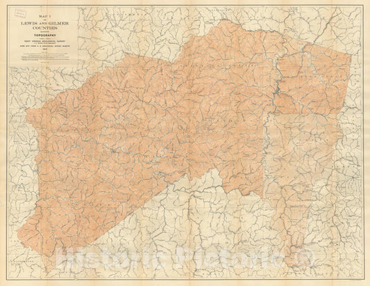 Map : Lewis and Gilmer Counties [West Virginia], 1916 Cartography Wall Art :