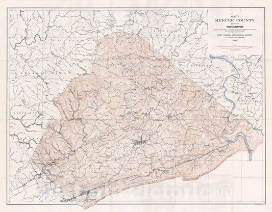 Map : Mercer, Monroe, and Summers Counties, 1926 Cartography Wall Art :