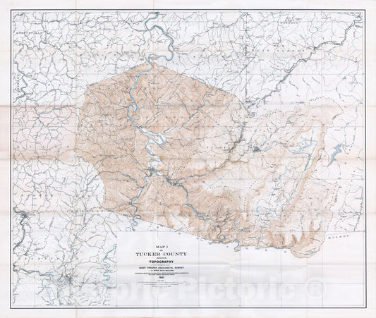 Map : Tucker County, 1923 Cartography Wall Art :