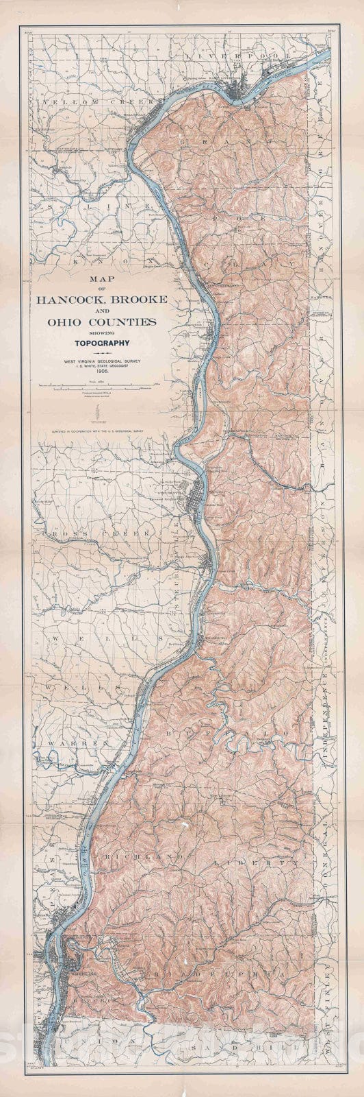 Map : Ohio, Brooke, and Hancock Counties, 1907 Cartography Wall Art :