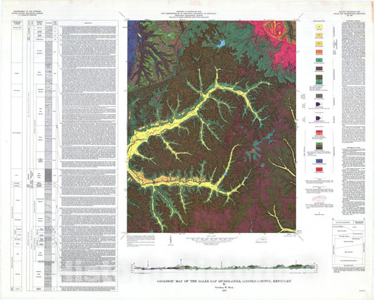 Map : Geologic map of the Halls Gap quadrangle, Lincoln County, Kentucky, 1972 Cartography Wall Art :