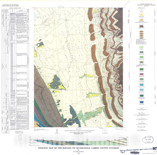 Map : Geologic map of the Rawlins NW quadrangle, Carbon County, Wyoming, 1972 Cartography Wall Art :