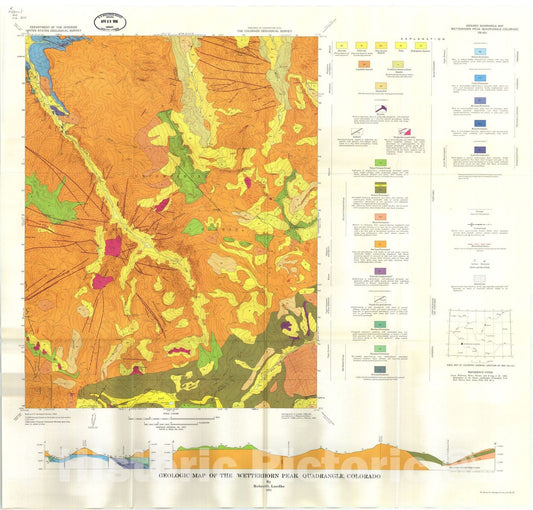Map : Geologic map of the Wetterhorn Peak quadrangle, Colorado, 1972 Cartography Wall Art :