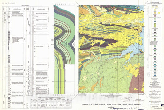 Map : Geologic map of the Seminoe Dam SW quadrangle, Carbon County, Wyoming, 1972 Cartography Wall Art :