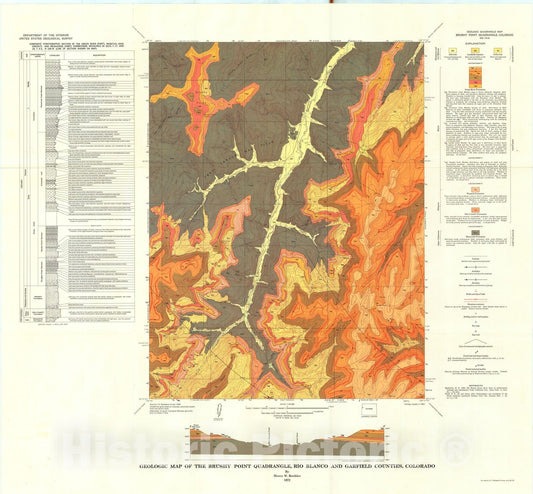 Map : Geologic map of the Brushy Point quadrangle, Rio Blanco and Garfield Counties, Colorado, 1972 Cartography Wall Art :