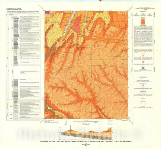Map : Geologic map of the Razorback Ridge quadrangle, Rio Blanco and Garfield Counties, Colorado, 1972 Cartography Wall Art :
