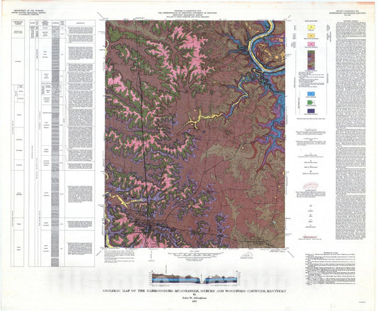 Map : Geologic map of the Harrodsburg quadrangle, Mercer and Woodford Counties, Kentucky, 1972 Cartography Wall Art :