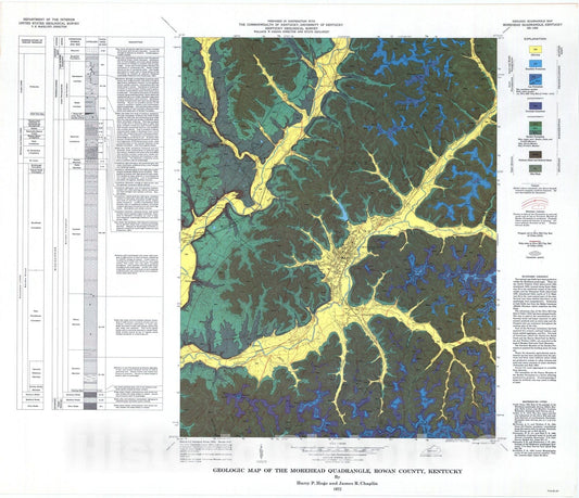 Map : Geologic map of the Morehead quadrangle, Rowan County, Kentucky, 1972 Cartography Wall Art :
