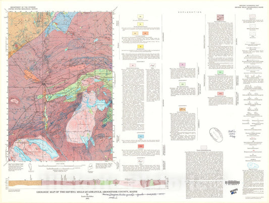 Map : Geologic map of the Smyrna Mills quadrangle, Aroostook County, Maine, 1972 Cartography Wall Art :