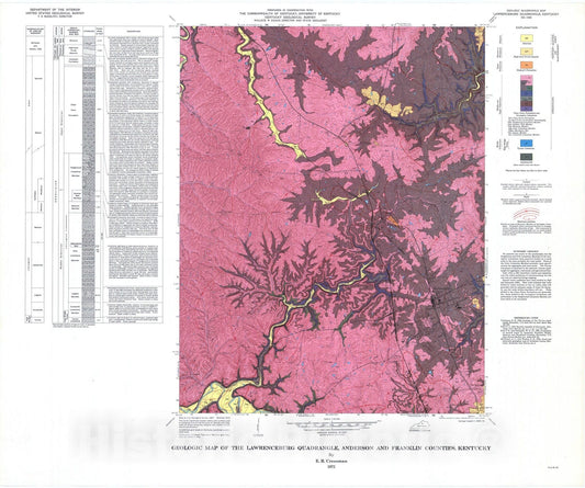Map : Geologic map of the Lawrenceburg quadrangle, Anderson and Franklin Counties, Kentucky, 1972 Cartography Wall Art :