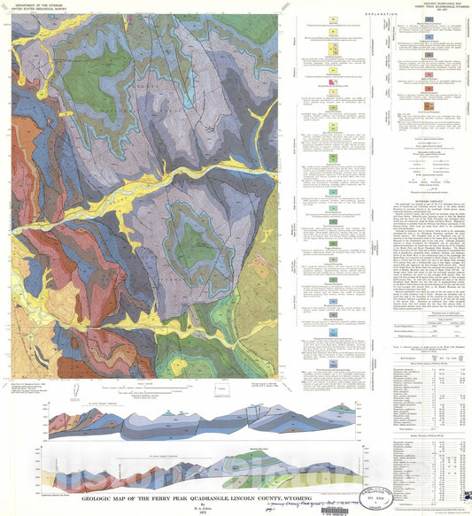 Map : Geologic map of the Ferry Peak quadrangle, Lincoln County, Wyoming, 1972 Cartography Wall Art :
