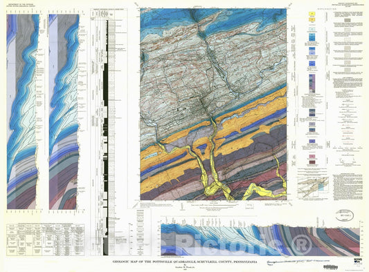 Map : Geologic map of the Pottsville quadrangle, Schuylkill County, Pennsylvania, 1973 Cartography Wall Art :