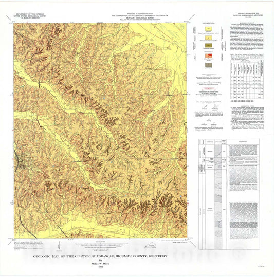 Map : Geologic map of the Clinton quadrangle, Hickman County, Kentucky, 1972 Cartography Wall Art :