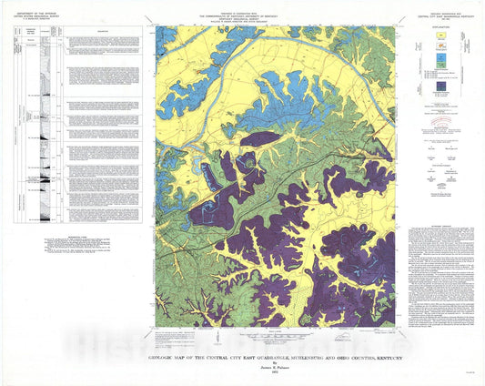 Map : Geologic map of the Central City East quadrangle, Muhlenberg and Ohio Counties, Kentucky, 1972 Cartography Wall Art :