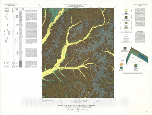 Map : Geologic map of the Clementsville quadrangle, Casey and Adair Counties, Kentucky, 1972 Cartography Wall Art :