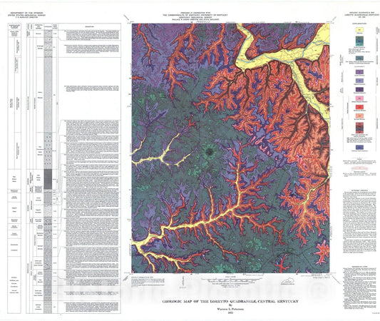 Map : Geologic map of the Loretto quadrangle, central Kentucky, 1972 Cartography Wall Art :
