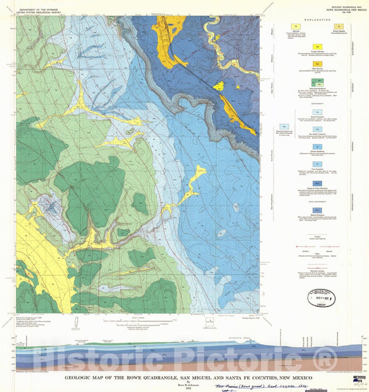Map : Geologic map of the Rowe quadrangle, San Miguel and Santa Fe Counties, New Mexico, 1972 Cartography Wall Art :