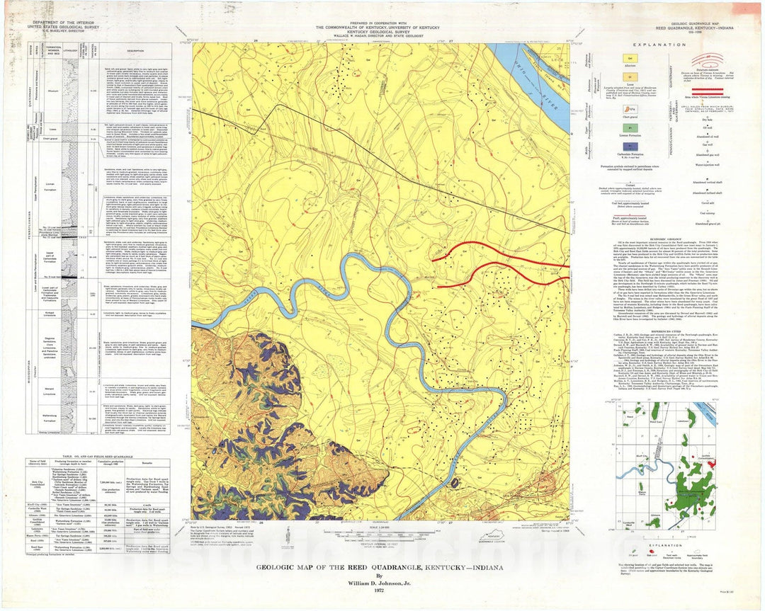 Map : Geologic map of the Reed quadrangle, Kentucky-Indiana, 1972 Cartography Wall Art :