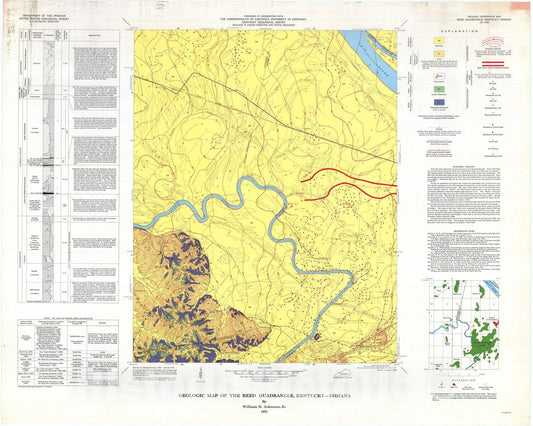 Map : Geologic map of the Reed quadrangle, Kentucky-Indiana, 1972 Cartography Wall Art :