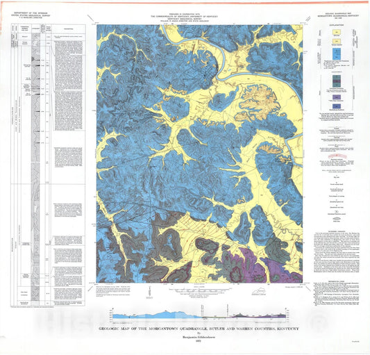Map : Geologic map of the Morgantown quadrangle, Butler and Warren Counties, Kentucky, 1972 Cartography Wall Art :