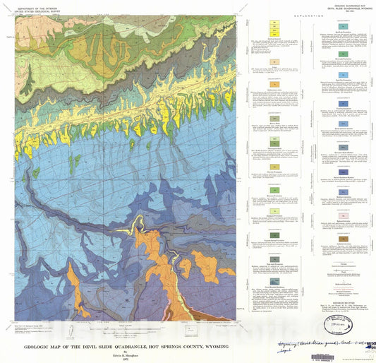 Map : Geologic map of the Devil Slide quadrangle, Hot Springs County, Wyoming, 1972 Cartography Wall Art :