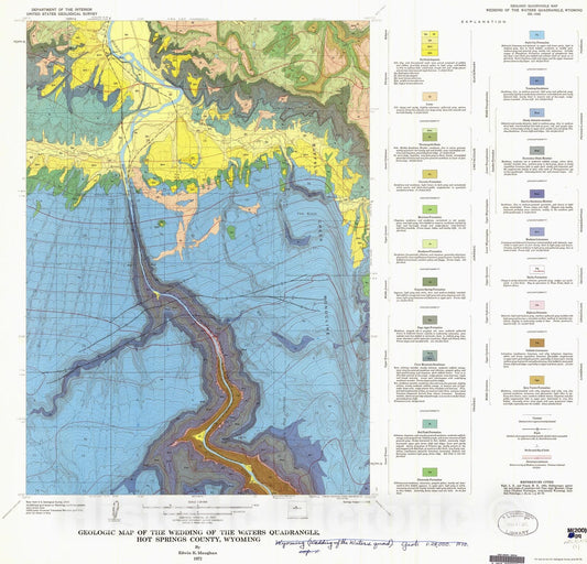 Map : Geologic map of the Wedding Of The Waters quadrangle, Hot Springs County, Wyoming, 1972 Cartography Wall Art :