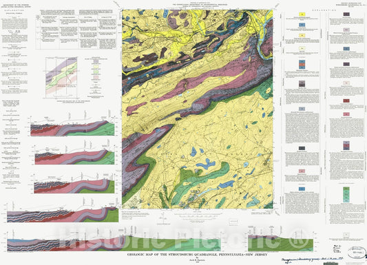 Map : Geologic map of the Stroudsburg quadrangle, Pennsylvania-New Jersey, 1973 Cartography Wall Art :