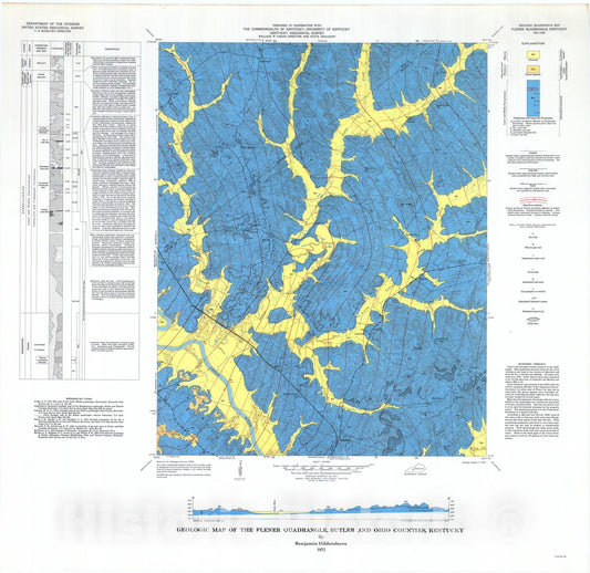 Map : Geologic map of the Flener quadrangle, Butler and Ohio Counties, Kentucky, 1972 Cartography Wall Art :