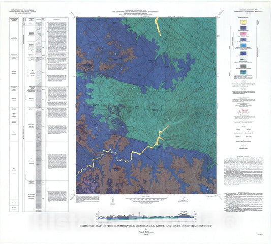 Map : Geologic map of the Hammonville quadrangle, Larue and Hart Counties, Kentucky, 1972 Cartography Wall Art :