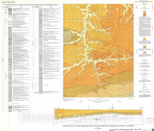 Map : Geologic map of the Erickson-Kent Ranch quadrangle, Sweetwater County, Wyoming, 1973 Cartography Wall Art :