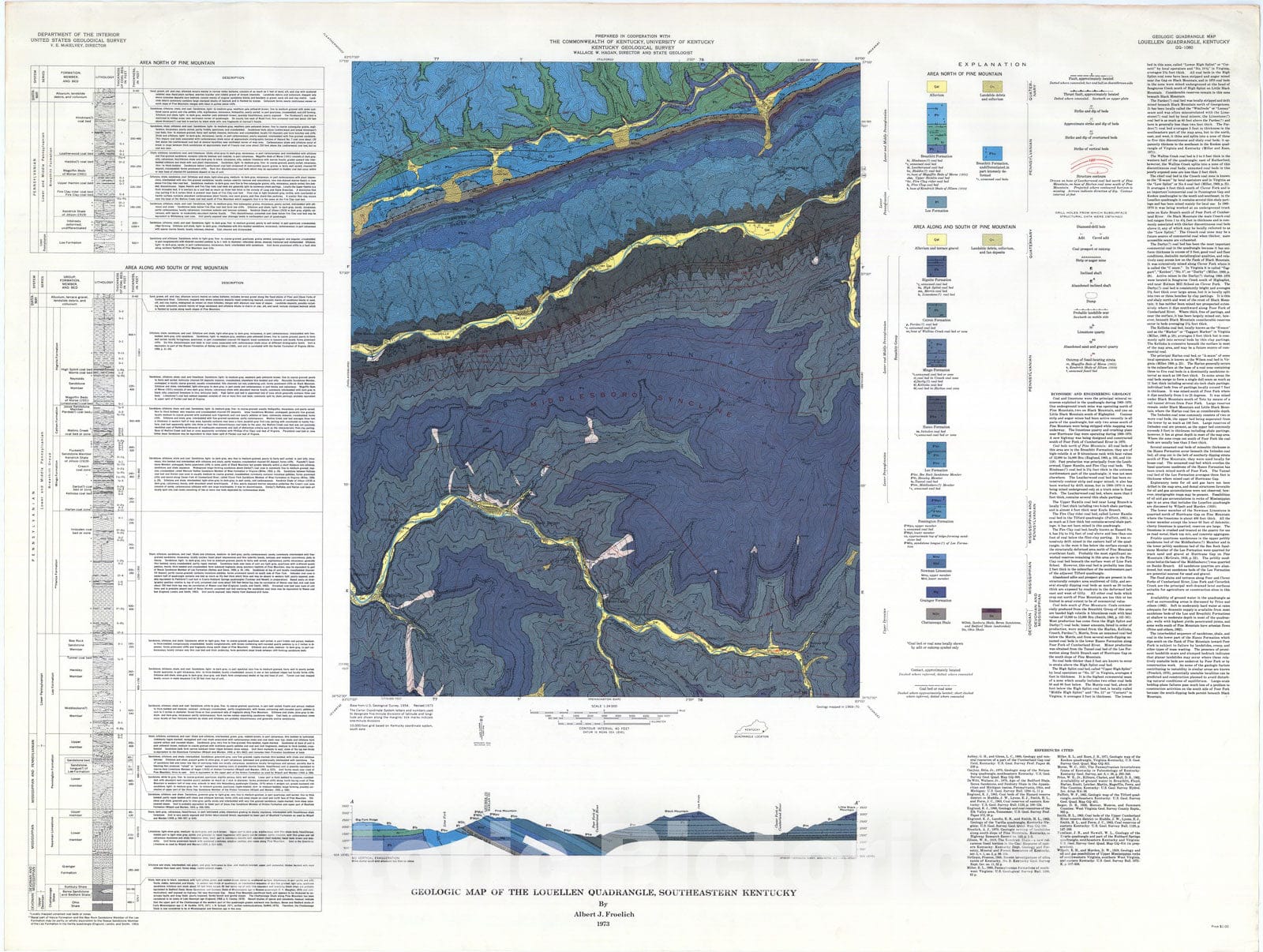 Map : Geologic map of the Louellen quadrangle, southeastern Kentucky, 1973 Cartography Wall Art :