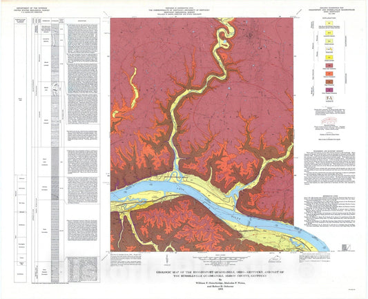 Map : Geologic map of the Higginsport quadrangle, Ohio-Kentucky and part of the Russellville quadrangle, Mason County, Kentucky, 1973 Cartography Wall Art :