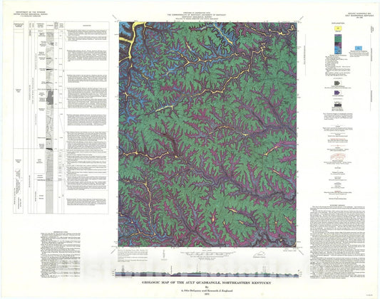 Map : Geologic map of the Ault quadrangle, northeastern Kentucky, 1973 Cartography Wall Art :