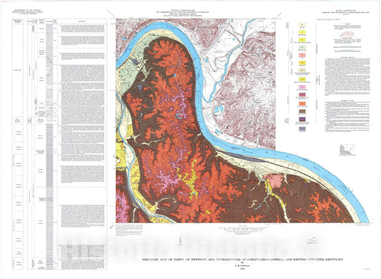 Map : Geologic map of parts of the Newport and Withamsville quadrangle, Campbell and Kenton Counties, Kentucky, 1973 Cartography Wall Art :
