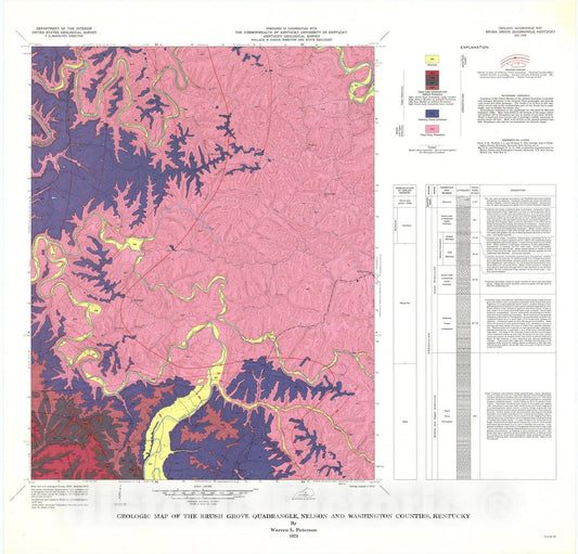 Map : Geologic map of the Brush Grove quadrangle, Nelson and Washington Counties, Kentucky, 1973 Cartography Wall Art :