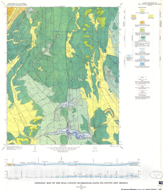 Map : Geologic map of the Bull Canyon quadrangle, Santa Fe County, New Mexico, 1973 Cartography Wall Art :