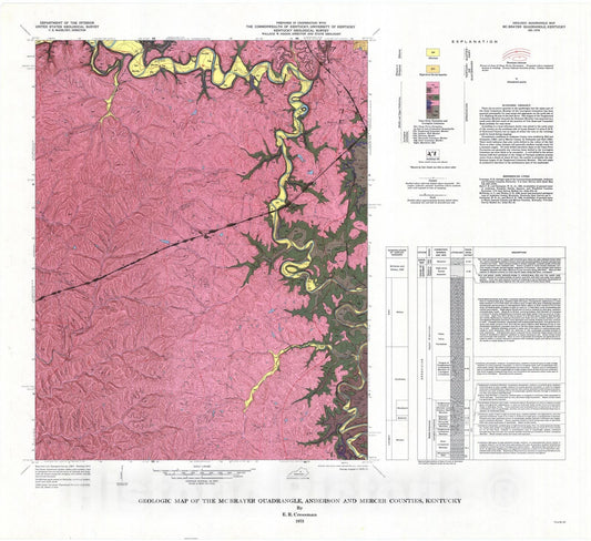 Map : Geologic map of the McBrayer quadrangle, Anderson and Mercer Counties, Kentucky, 1973 Cartography Wall Art :