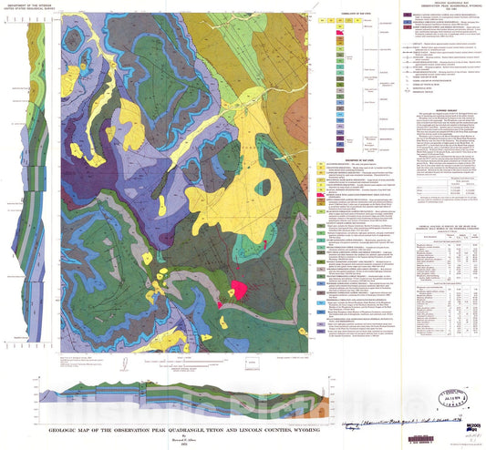 Map : Geologic map of the Observation Peak quadrangle, Teton and Lincoln Counties, Wyoming, 1973 Cartography Wall Art :