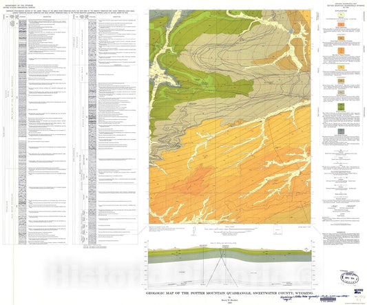 Map : Geologic map of the Potter Mountain quadrangle, Sweetwater County, Wyoming, 1973 Cartography Wall Art :