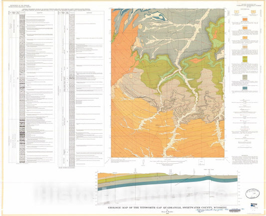 Map : Geologic map of the Titsworth Gap quadrangle, Sweetwater County, Wyoming, 1973 Cartography Wall Art :
