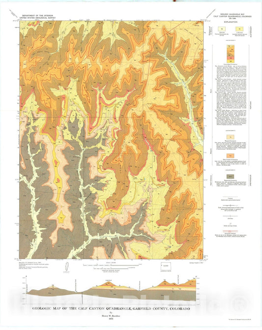 Map : Geologic map of the Calf Canyon quadrangle, Garfield County, Colorado, 1973 Cartography Wall Art :