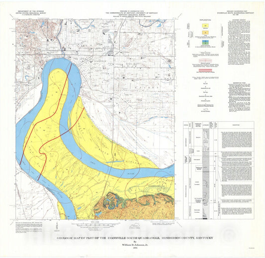 Map : Geologic map of part of the Evansville South quadrangle, Henderson County, Kentucky, 1973 Cartography Wall Art :