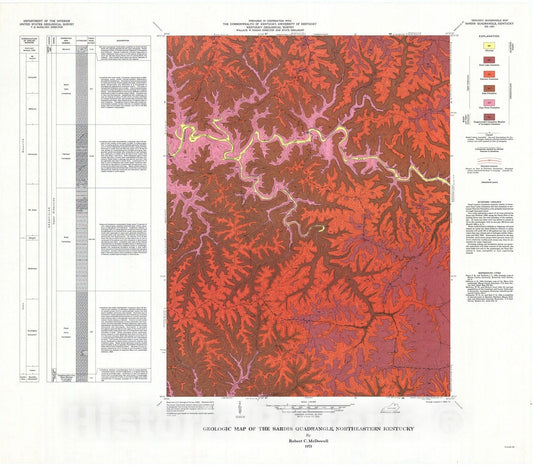Map : Geologic map of the Sardis quadrangle, northeastern Kentucky, 1973 Cartography Wall Art :