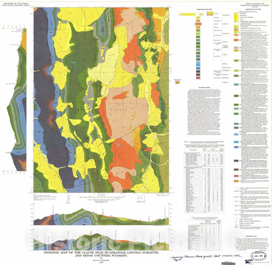 Map : Geologic map of the Clause Peak quadrangle, Lincoln, Sublett, and Teton Counties, Wyoming, 1973 Cartography Wall Art :